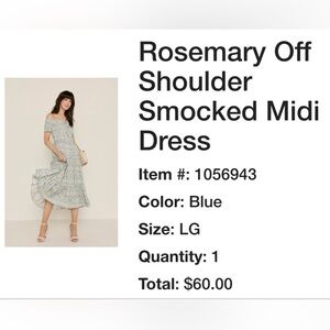 Francesca's Blue Floral Off-Shoulder Smocked Midi Dress -NEW W/O TAGS NEVER WORN